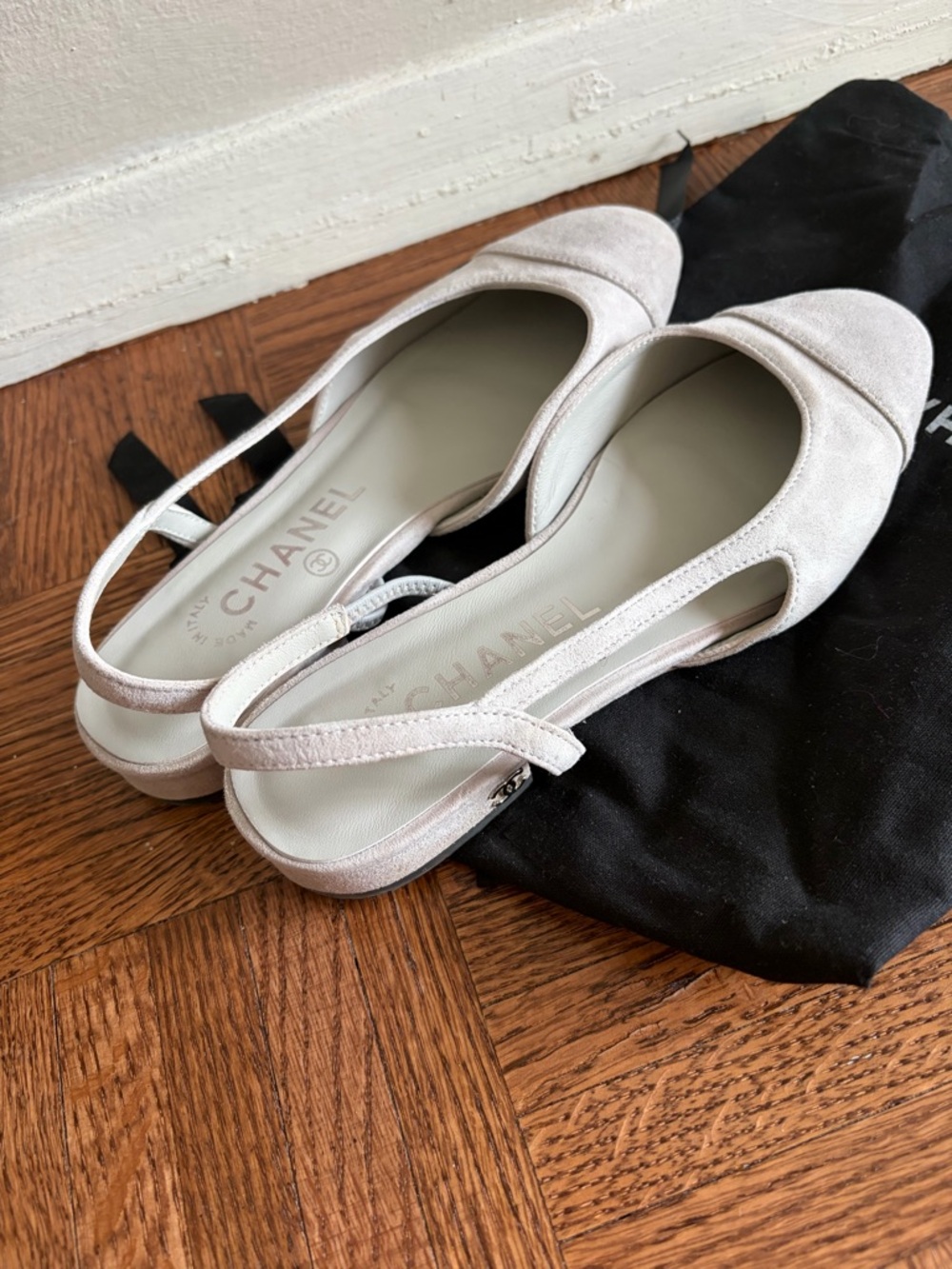 Chanel Grey Suede Slingback Flats - Picture 2 of 10